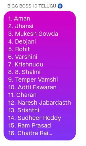 BOSS 10 TELUGU Contestants Final List
